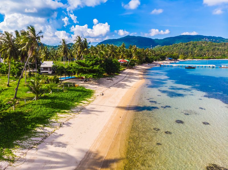 Aerial view of a tropical beach on Koh Samui island